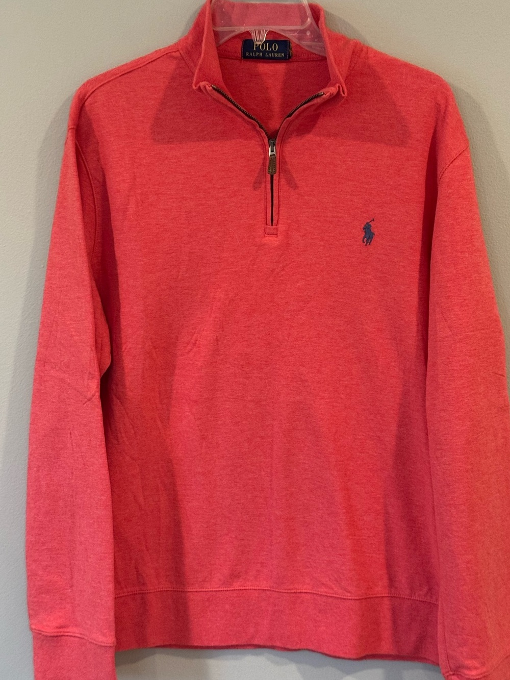 Polo Ralph Lauren Quarter Zip Pullover Men M Coral Mock Neck Preppy Soft